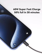 Cavo di ricarica rapida USB-C a USB-C in nylon nero da 60W PD.