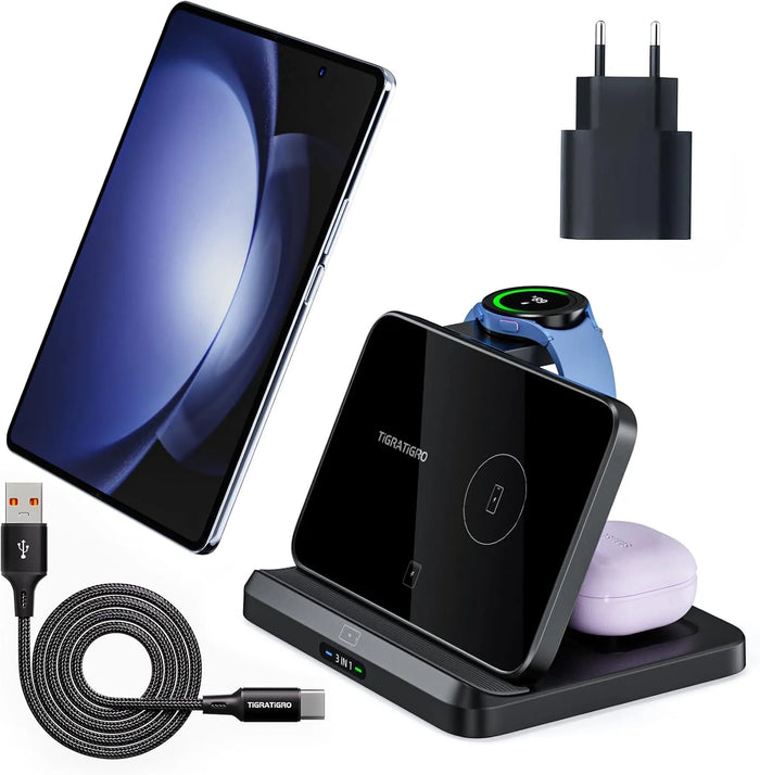 W82 Caricatore Wireless 3 in 1 Pieghevole per Samsung e iPhone