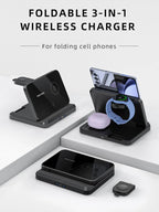 W82 Nero caricatore wireless 3 in 1 pieghevole
