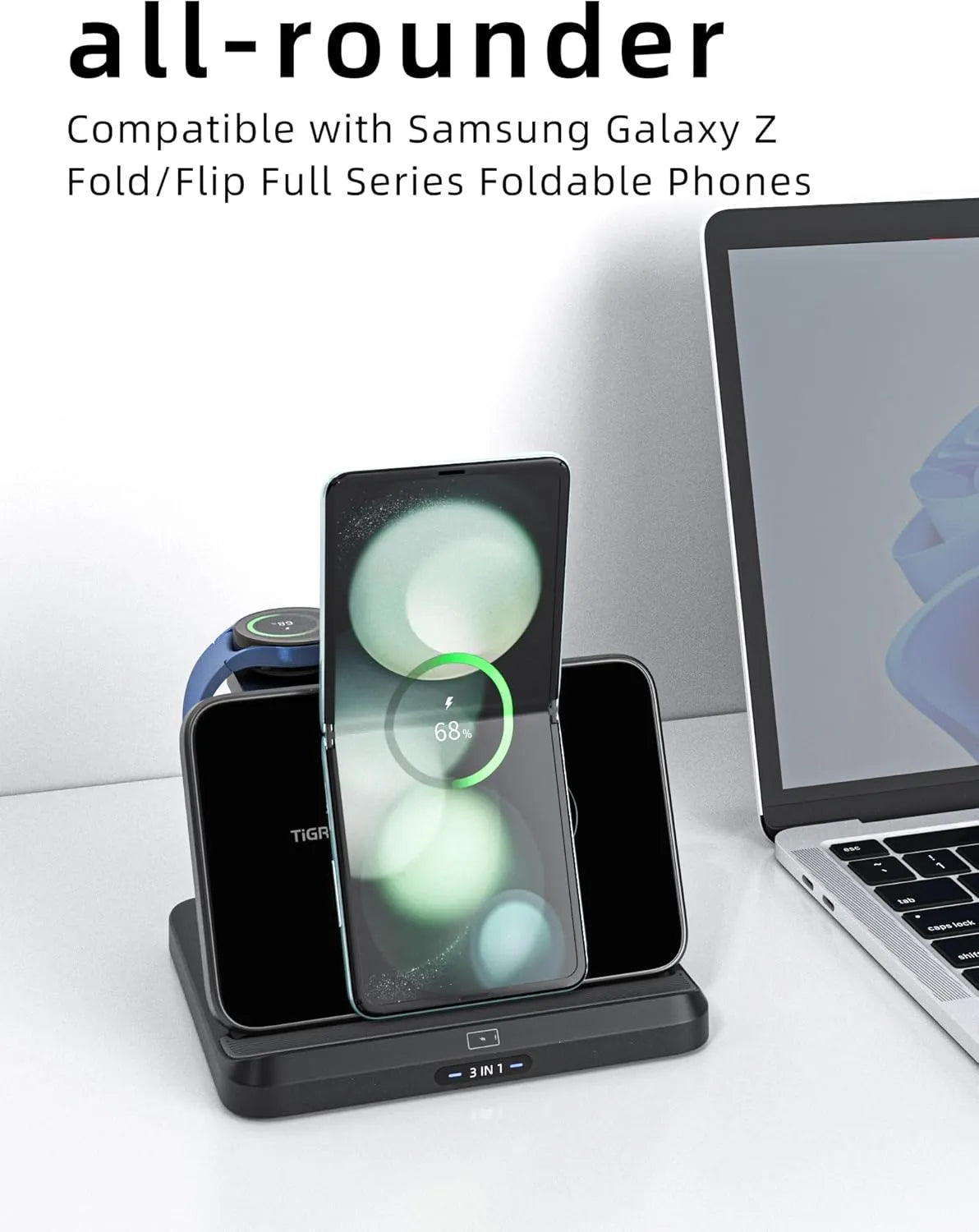 W82 Nero caricatore wireless 3 in 1 pieghevole