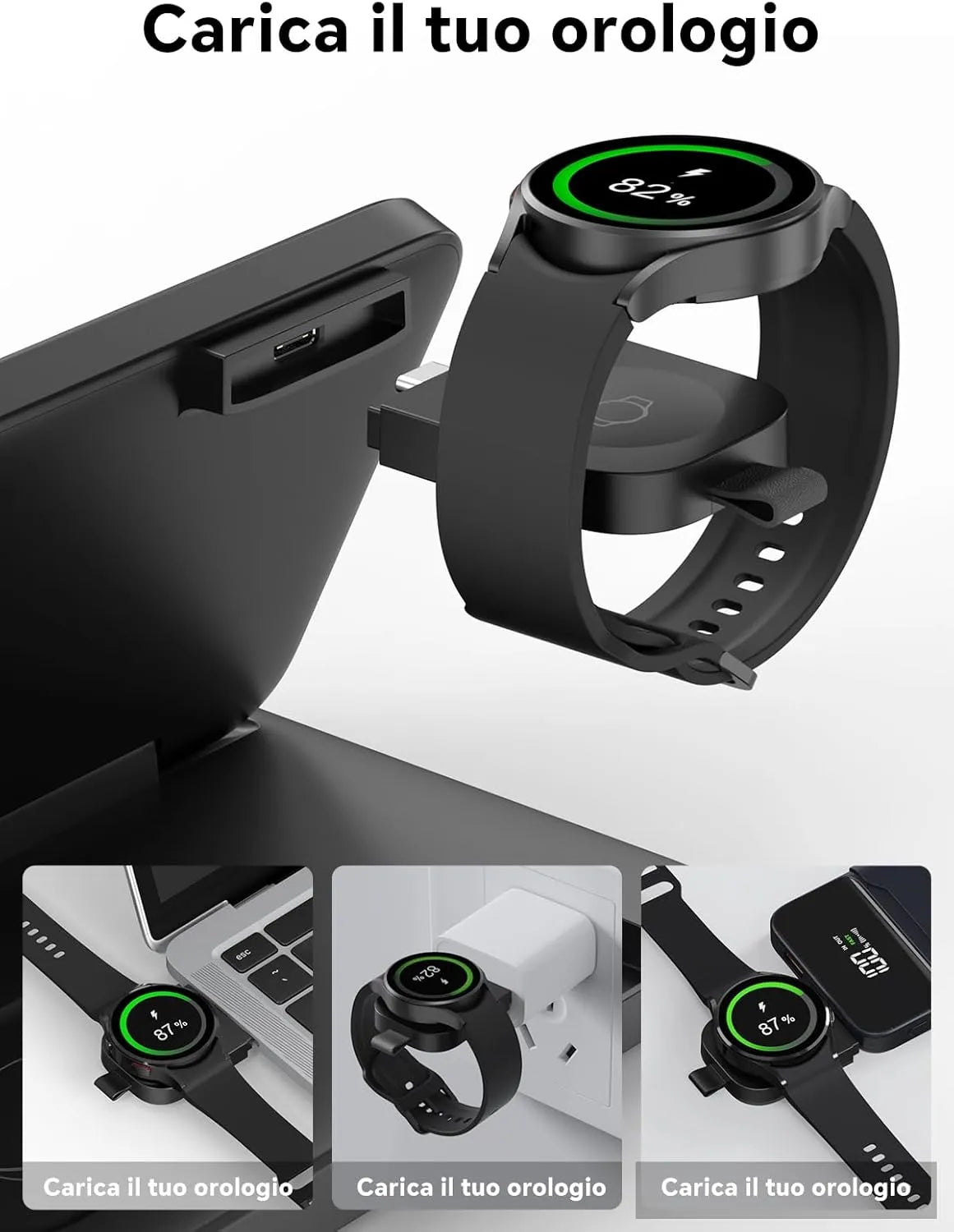 W82 Nero caricatore wireless 3 in 1 pieghevole