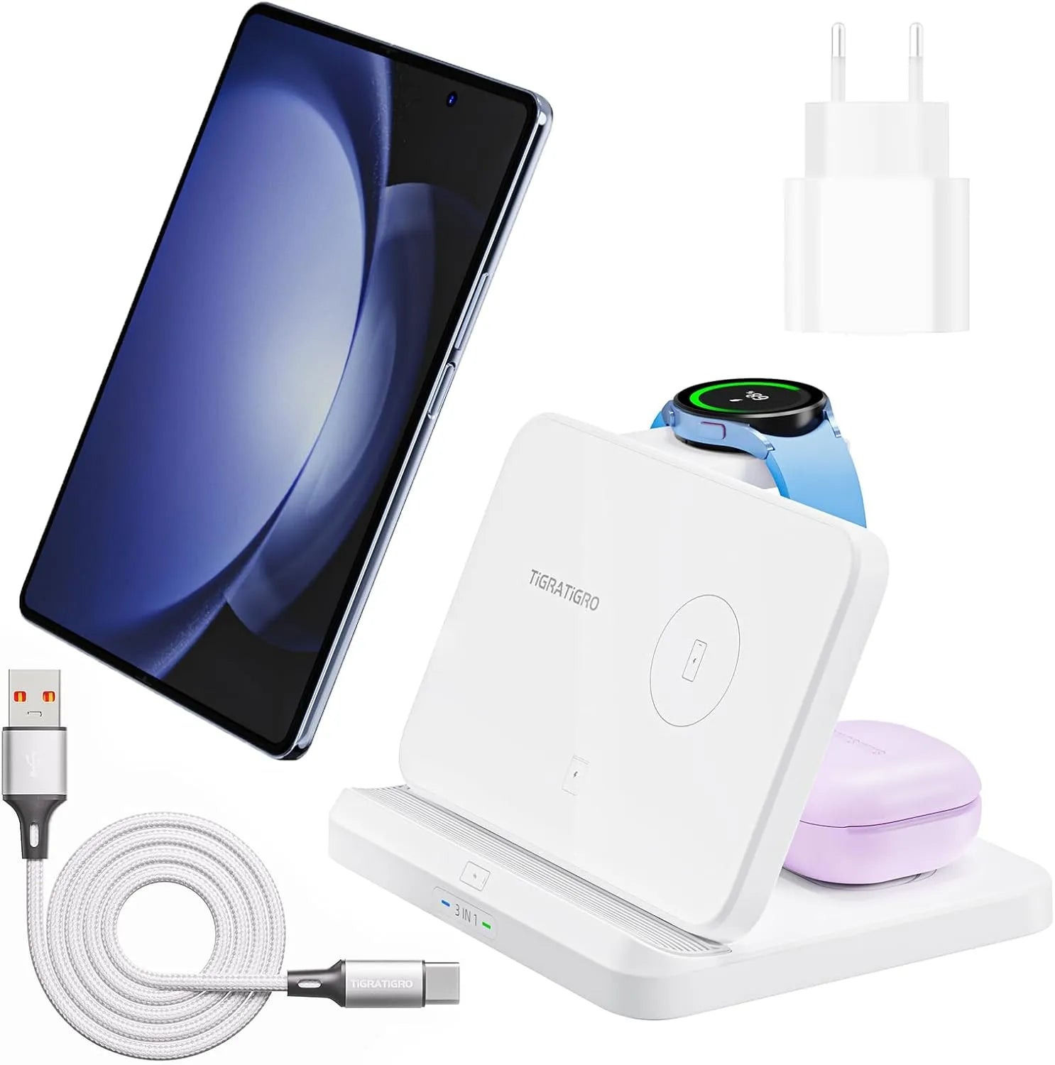 W82 Caricatore Wireless 3 in 1 Pieghevole per Samsung e iPhone