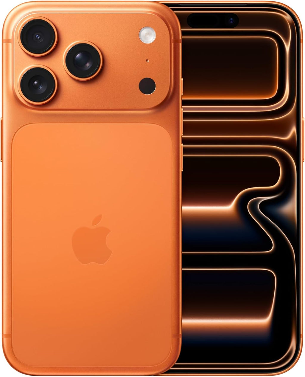 Apple iPhone 17 Pro arancione cosmico, vista frontale e posteriore