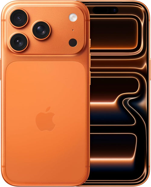 Apple iPhone 17 Pro arancione cosmico, vista frontale e posteriore