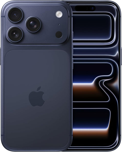 Apple iPhone 17 Pro blu profondo, vista frontale e posteriore