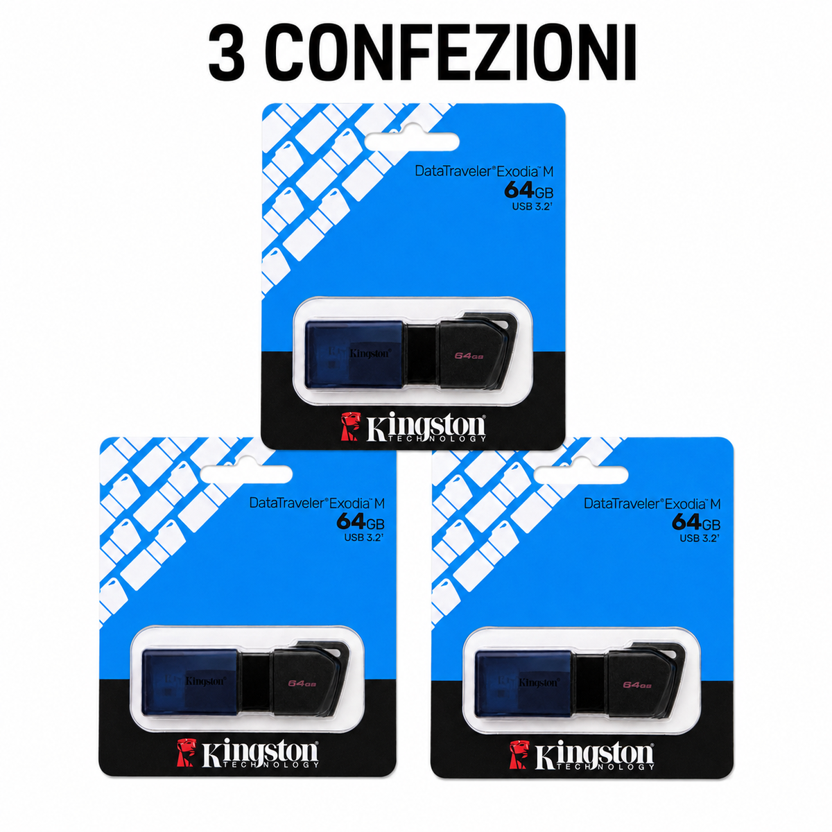 3 chiavette Kingston Exodia M 64GB in confezioni singole