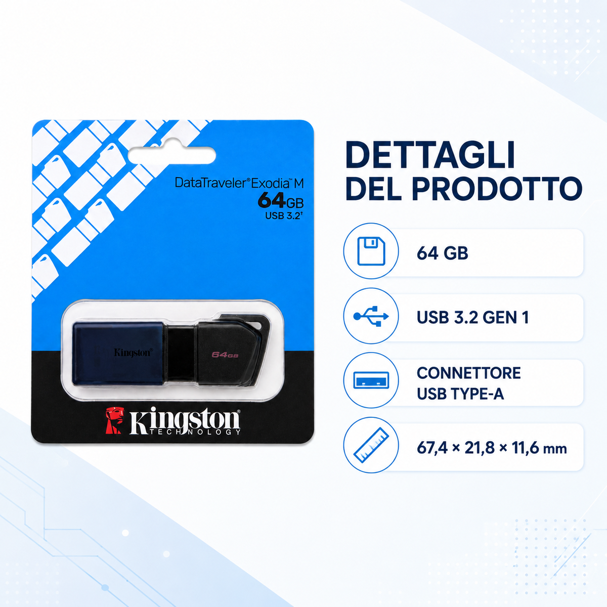 Specifiche Kingston DTXM 64GB: USB 3.2 Gen 1, USB Type-A e dimensioni
