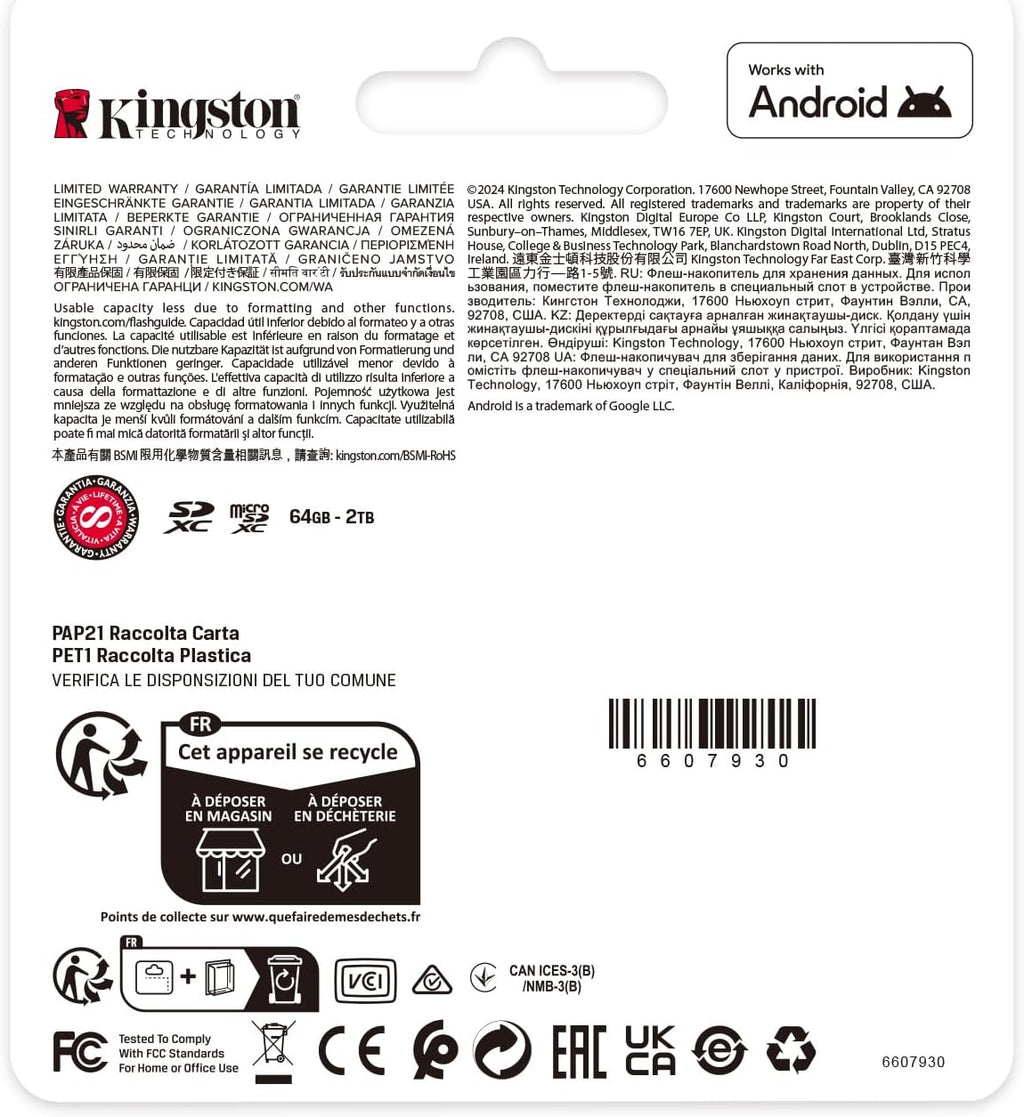Retro confezione Kingston SDCS3 128GB compatibile con Android
