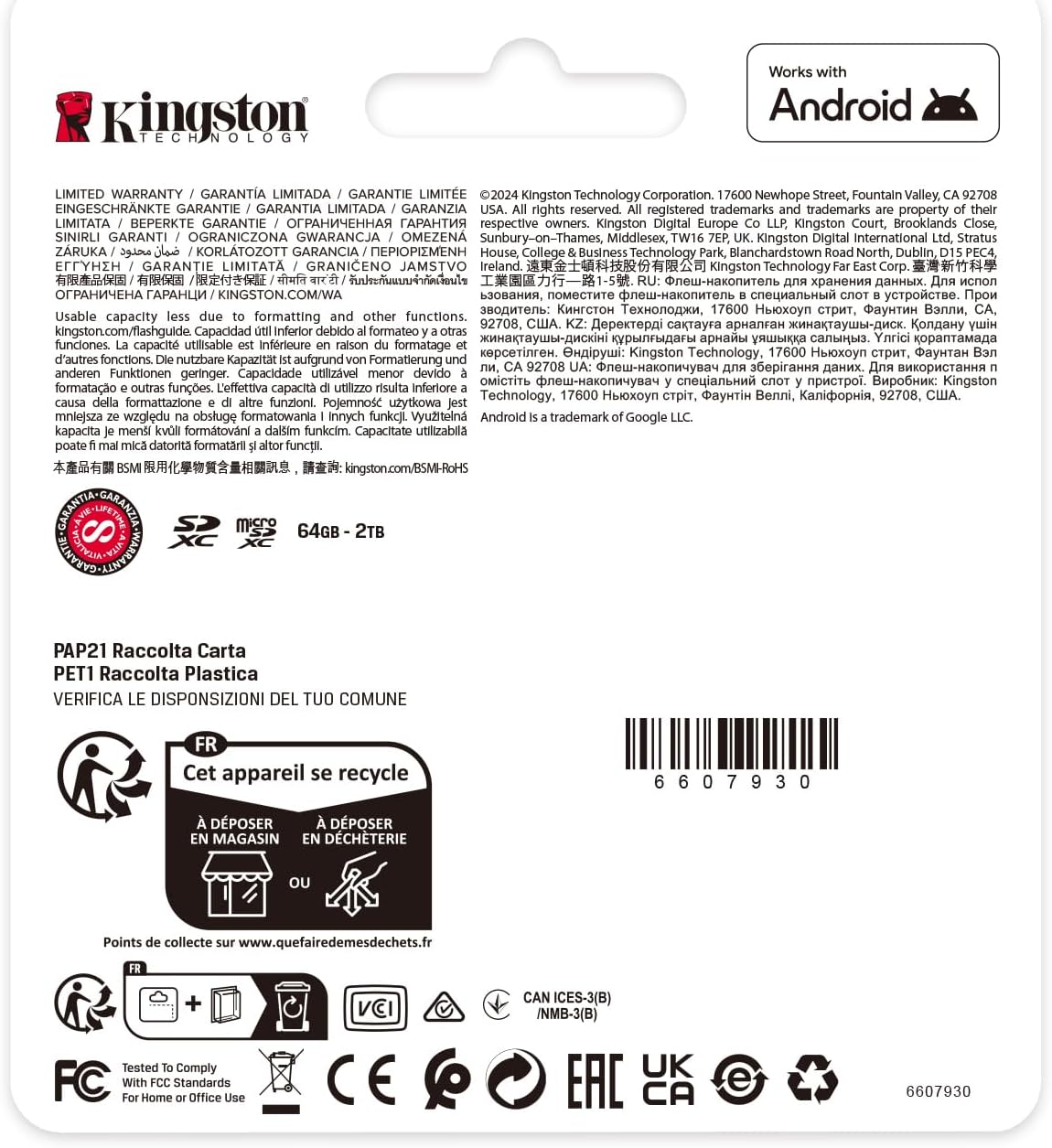 Retro confezione Kingston SDCS3 128GB compatibile con Android