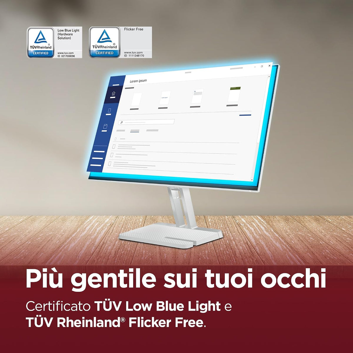 Certificazioni TÜV Low Blue Light e Flicker Free Lenovo L24-45