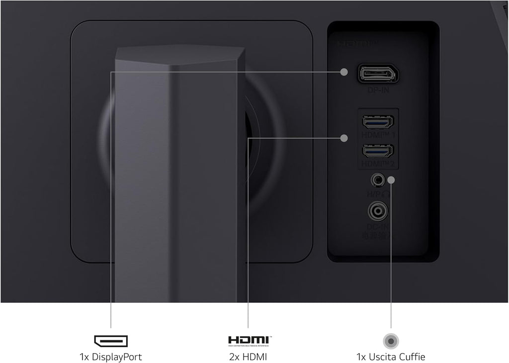 Porte HDMI 2.0 DisplayPort 1.4 e uscita cuffie del monitor LG 27GS75Q-B