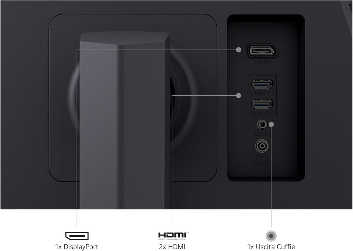 Porte HDMI 2.0 DisplayPort 1.4 e uscita cuffie del monitor LG 27GS75Q-B