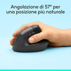 Logitech Lift mouse verticale - angolo di 57 gradi