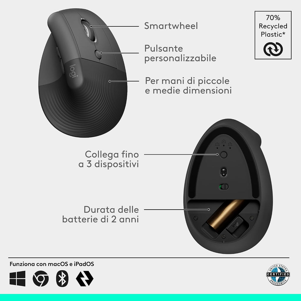Logitech Lift Bluetooth e ricevitore Logi Bolt