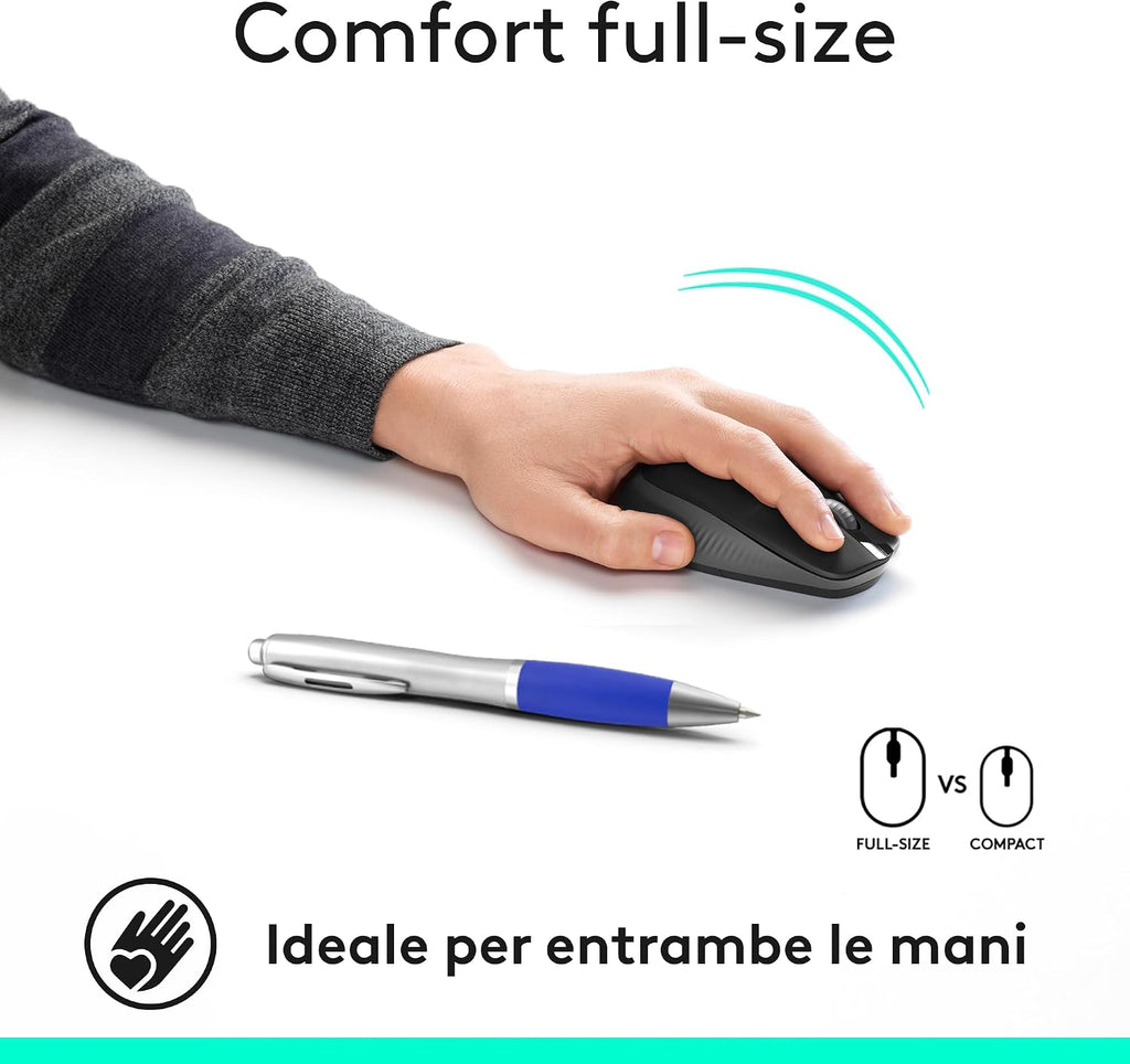 Logitech M190 mouse full size ergonomico