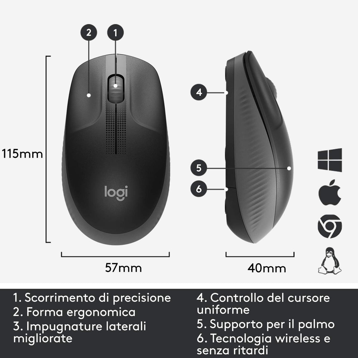 Logitech M190 mouse ambidestro