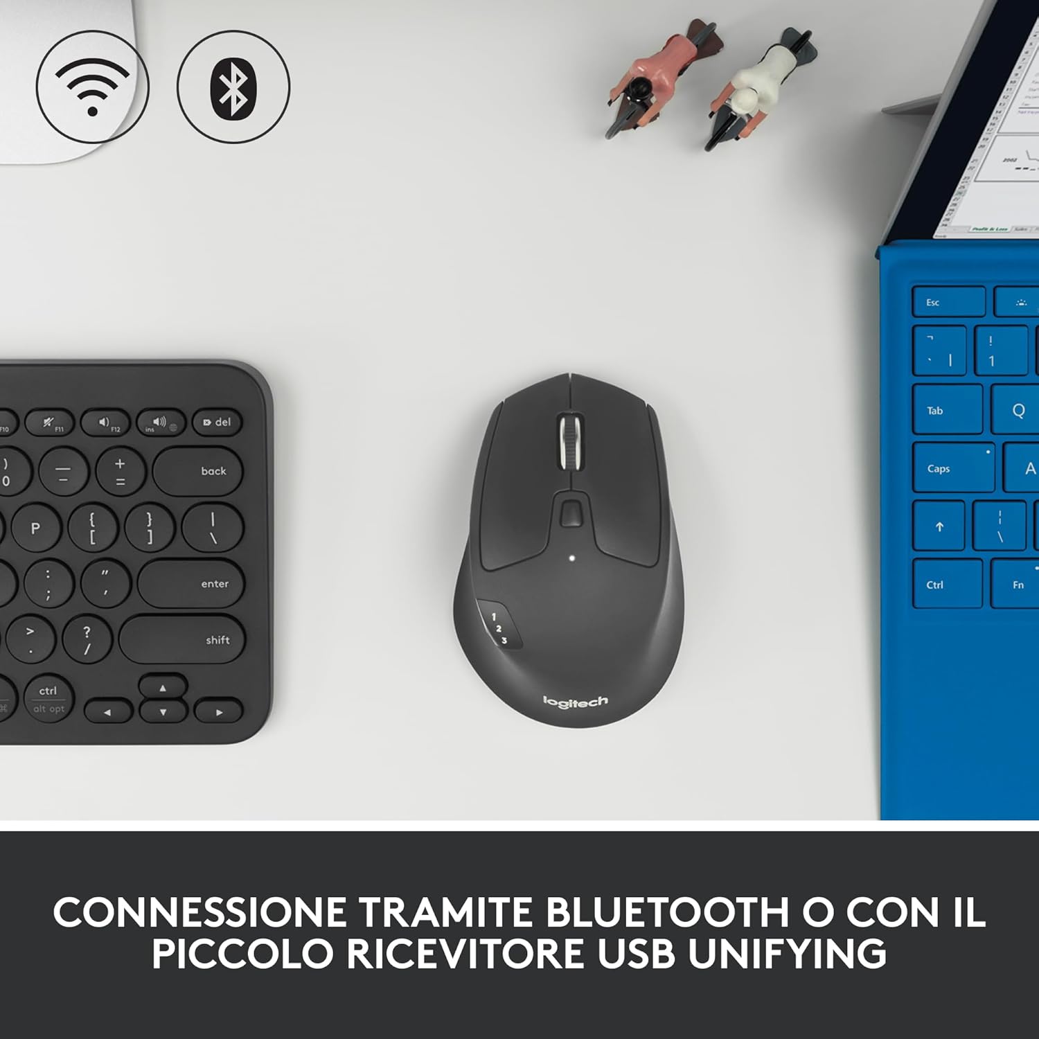 Logitech M720 connessione Bluetooth e ricevitore USB Unifying