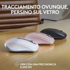 Logitech MX Anywhere 3S Pale Grey - tracciamento 8000 DPI su vetro