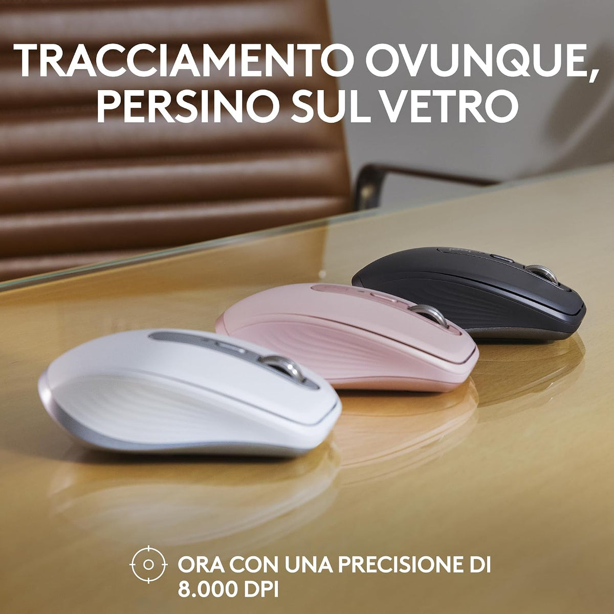 Logitech MX Anywhere 3S Pale Grey - tracciamento 8000 DPI su vetro