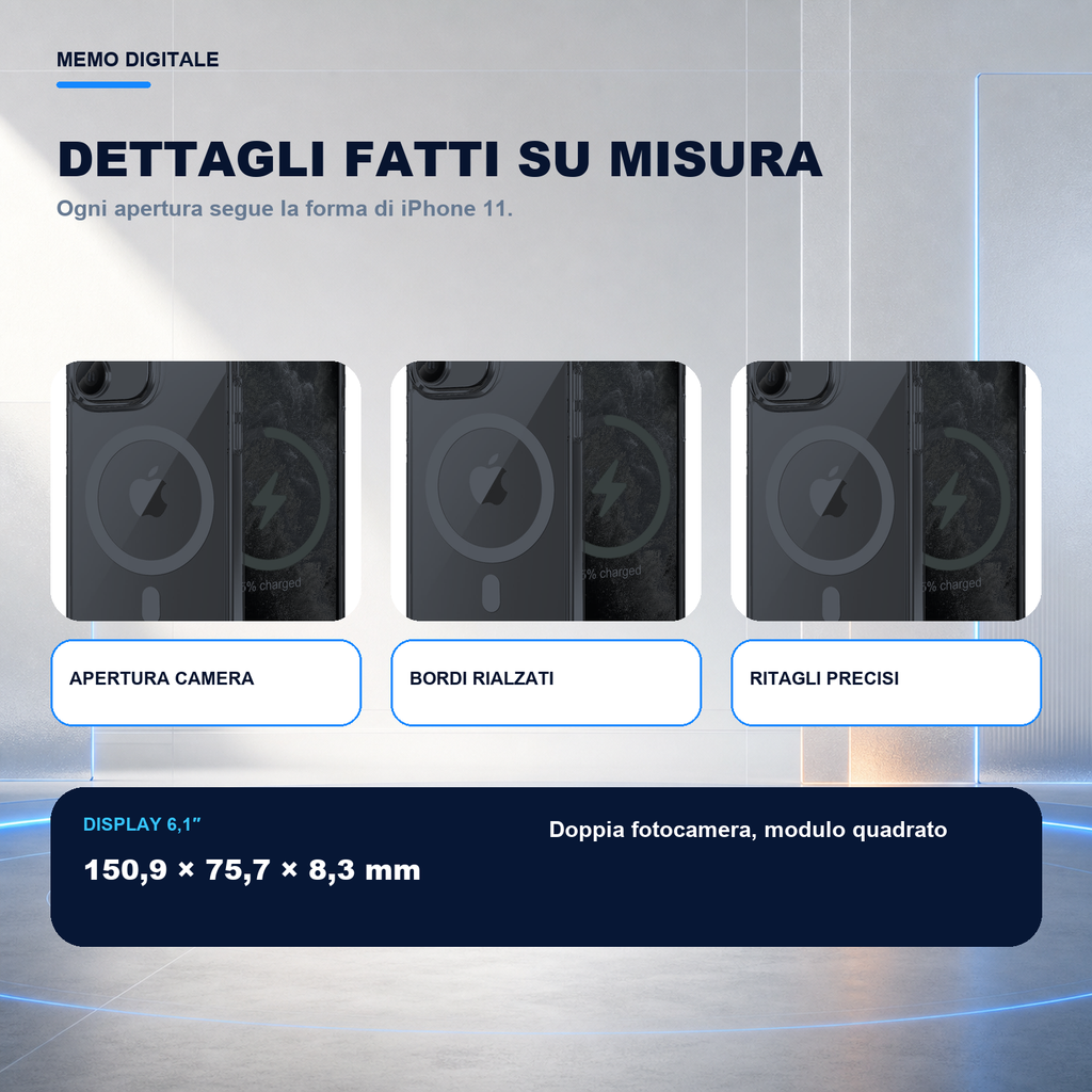 iPhone 11 | Cover nera MagSafe | Dettagli e ritagli su misura