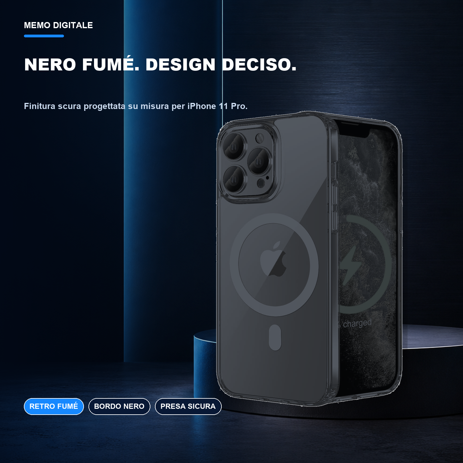 iPhone 11 Pro | Cover nera MagSafe | Finitura nera fumé