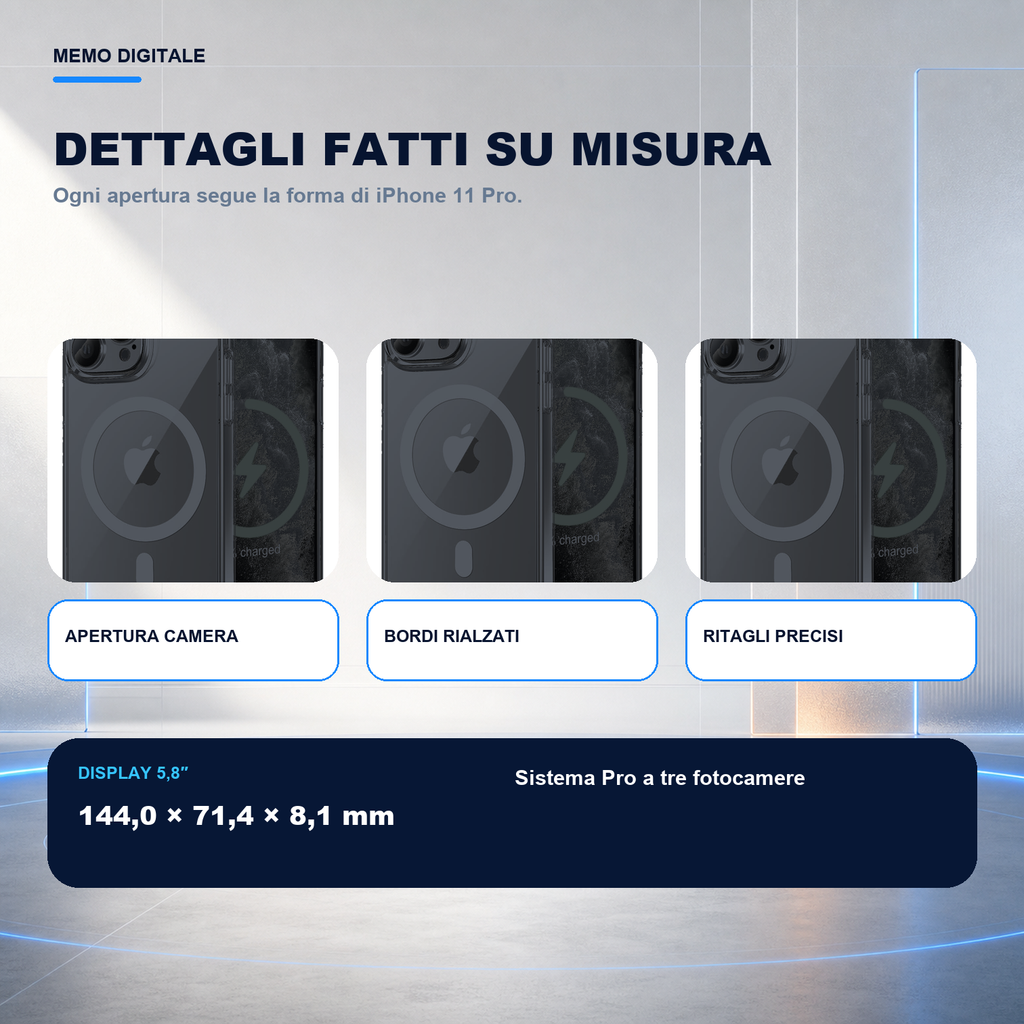 iPhone 11 Pro | Cover nera MagSafe | Dettagli e ritagli su misura