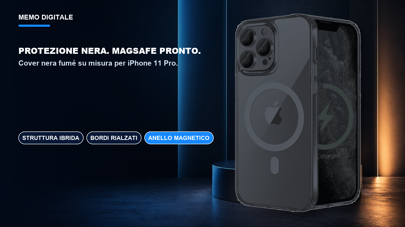 iPhone 11 Pro · Protezione nera. MagSafe pronto.