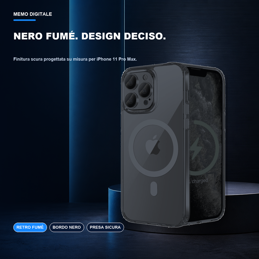 iPhone 11 Pro Max | Cover nera MagSafe | Finitura nera fumé