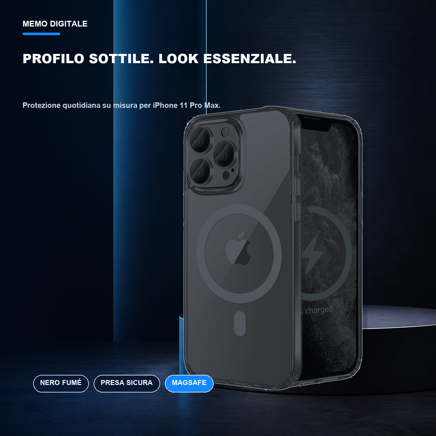 iPhone 11 Pro Max | Cover nera MagSafe | Profilo nero e presa sicura