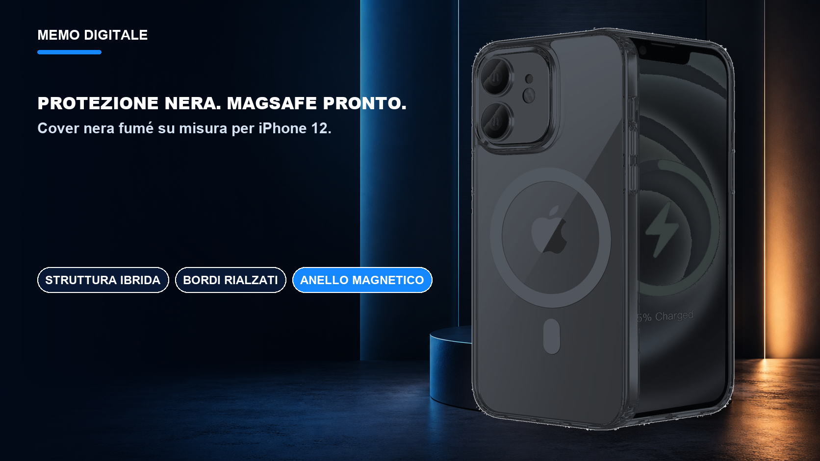 iPhone 12 · Protezione nera. MagSafe pronto.
