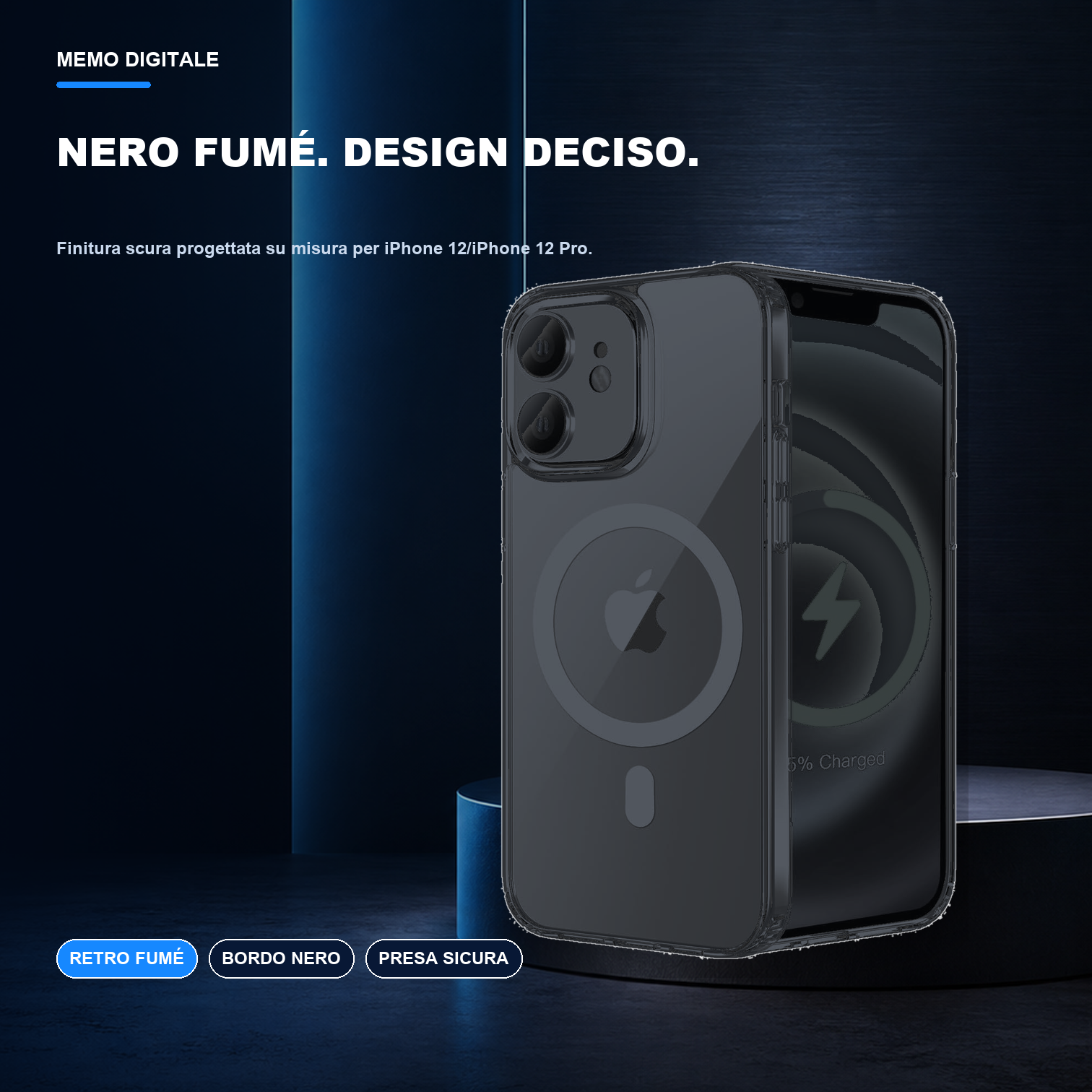 iPhone 12/iPhone 12 Pro | Cover nera MagSafe | Finitura nera fumé