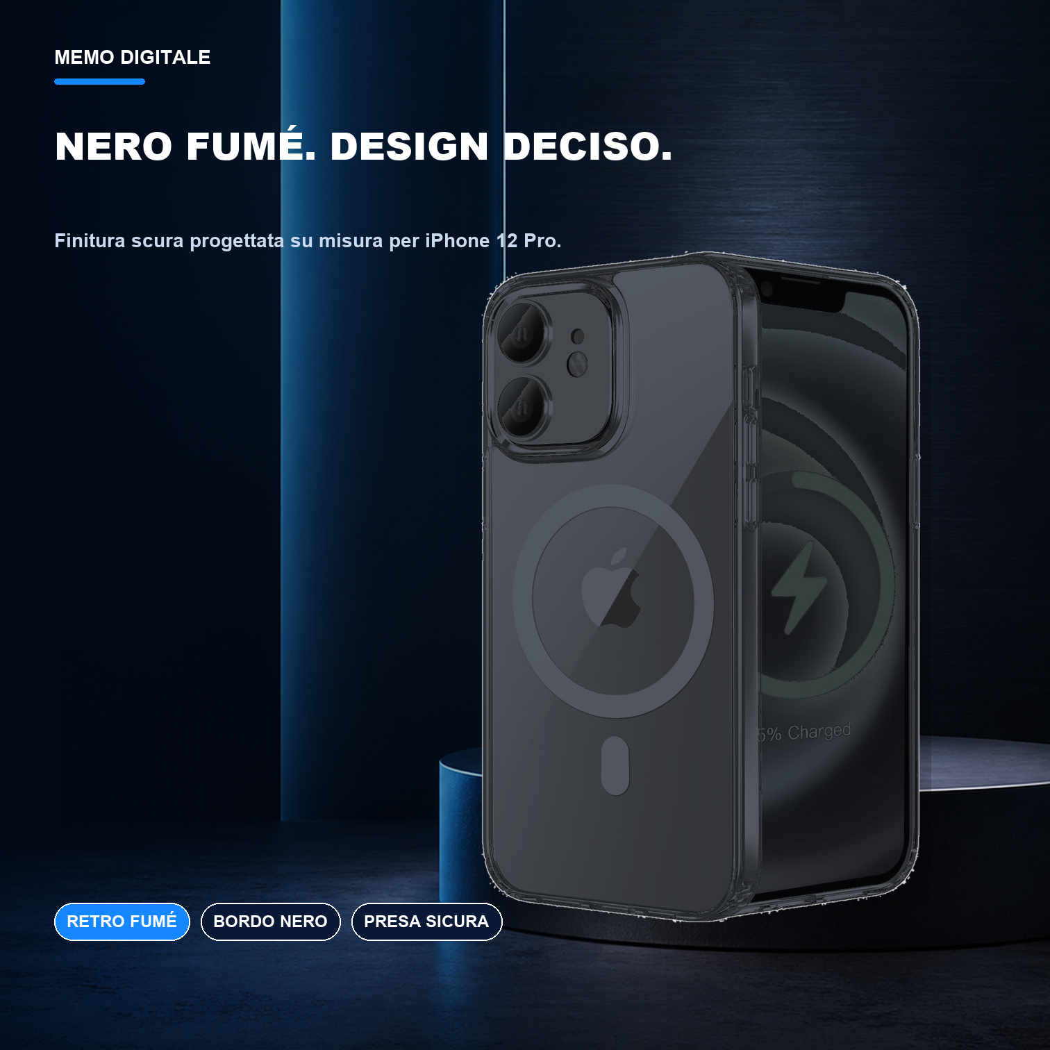 iPhone 12 Pro | Cover nera MagSafe | Finitura nera fumé