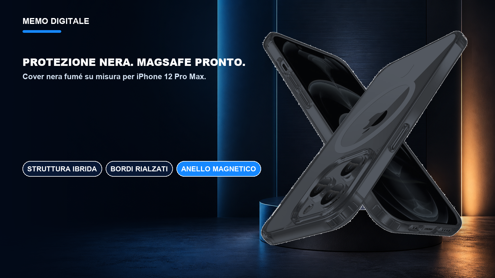 iPhone 12 Pro Max · Protezione nera. MagSafe pronto.