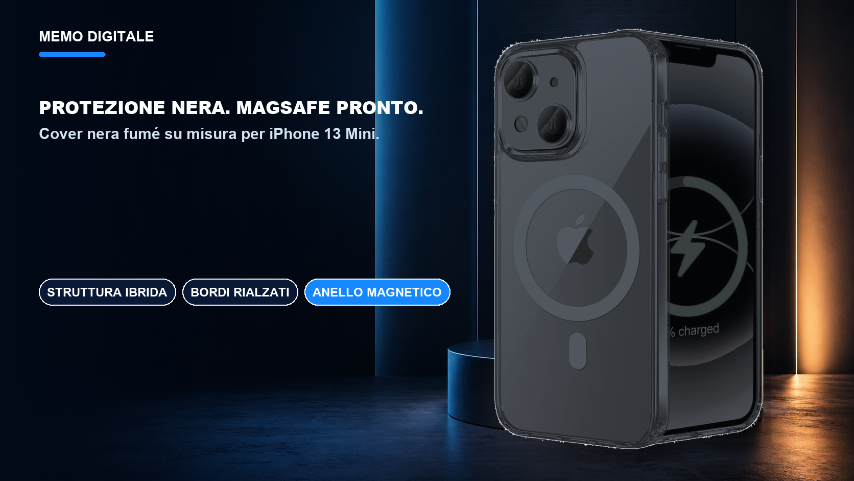 iPhone 13 Mini · Protezione nera. MagSafe pronto.