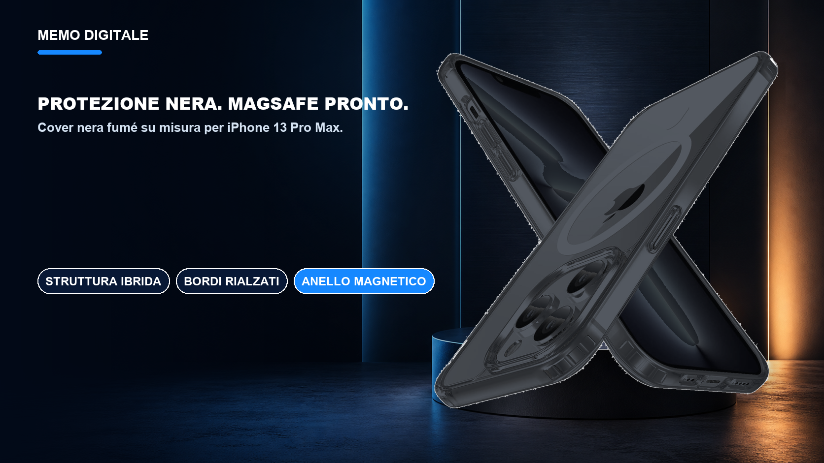 iPhone 13 Pro Max · Protezione nera. MagSafe pronto.