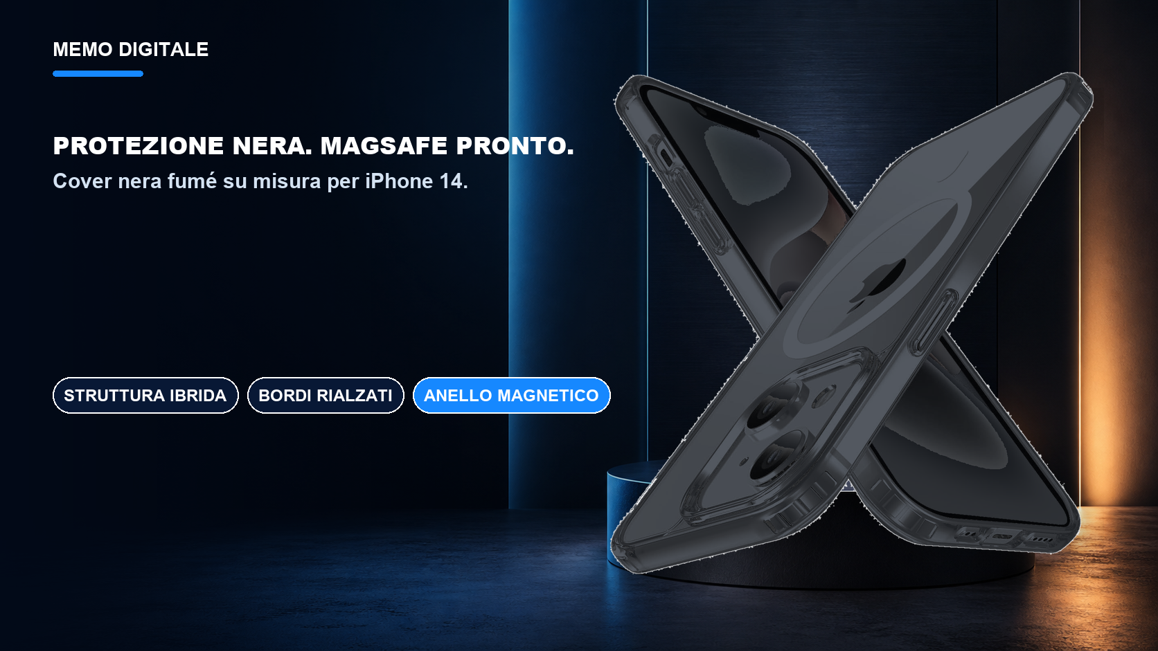 iPhone 14 · Protezione nera. MagSafe pronto.
