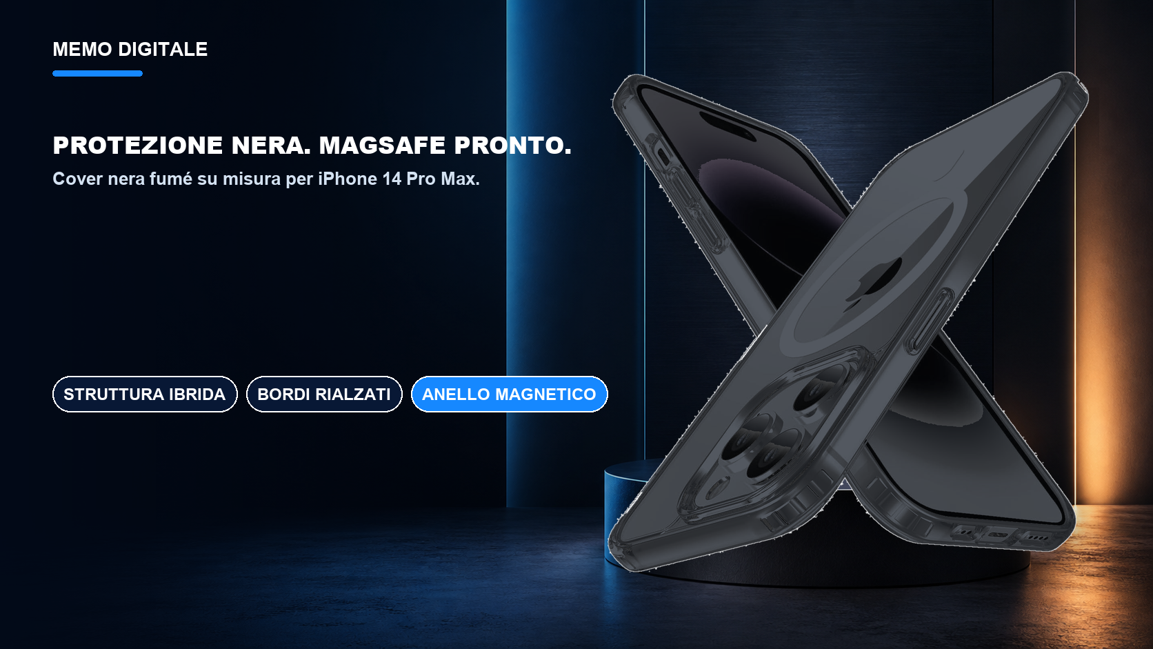 iPhone 14 Pro Max · Protezione nera. MagSafe pronto.