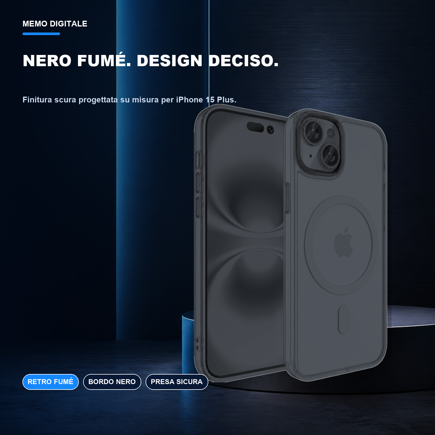 iPhone 15 Plus | Cover nera MagSafe | Finitura nera fumé