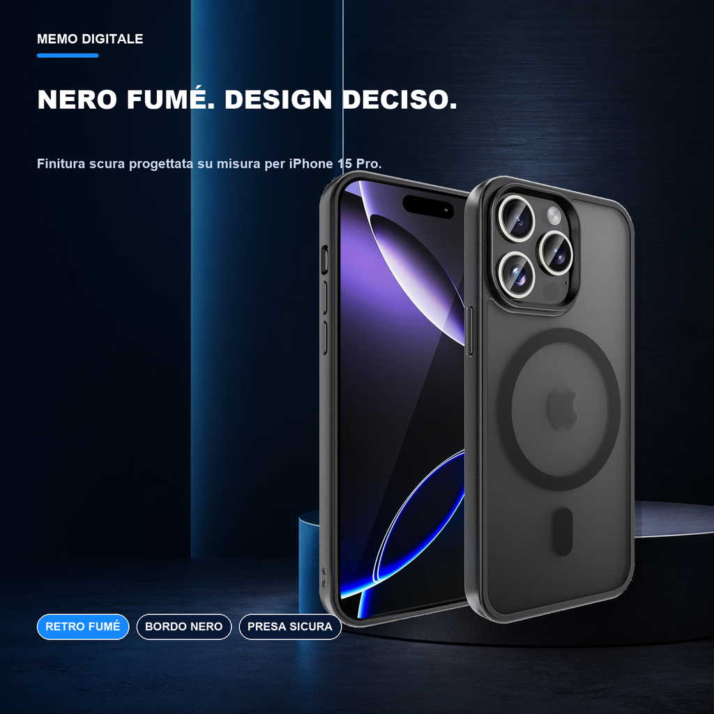 iPhone 15 Pro | Cover nera MagSafe | Finitura nera fumé