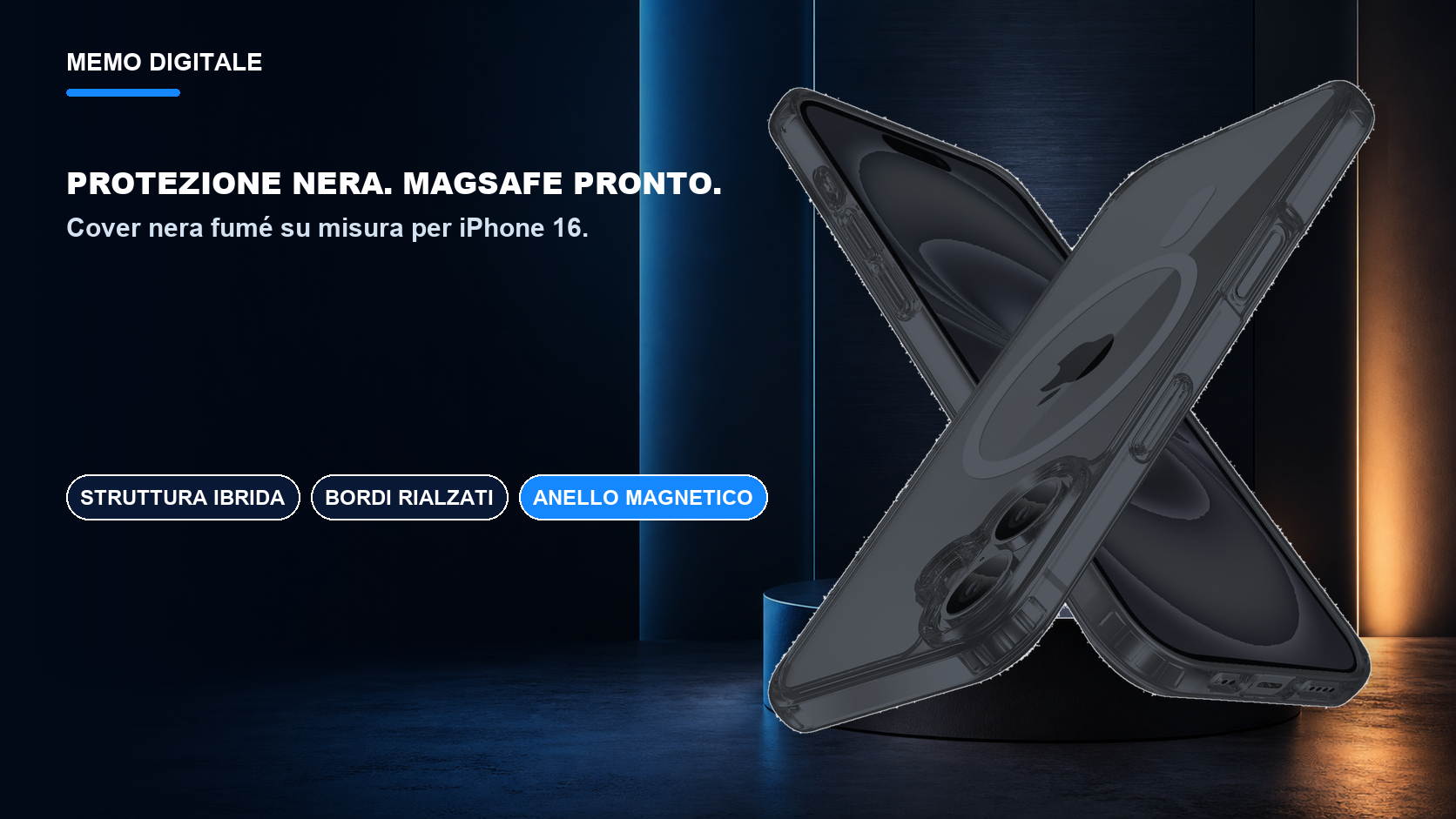 iPhone 16 · Protezione nera. MagSafe pronto.
