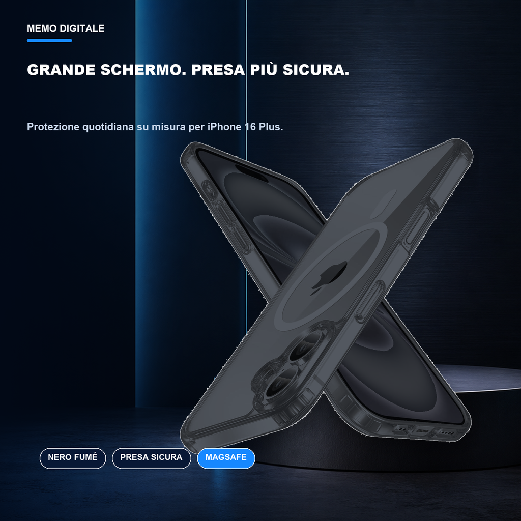 iPhone 16 Plus | Cover nera MagSafe | Profilo nero e presa sicura