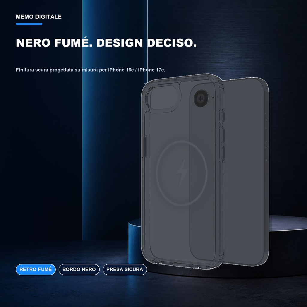 iPhone 16e / iPhone 17e | Cover nera MagSafe | Finitura nera fumé