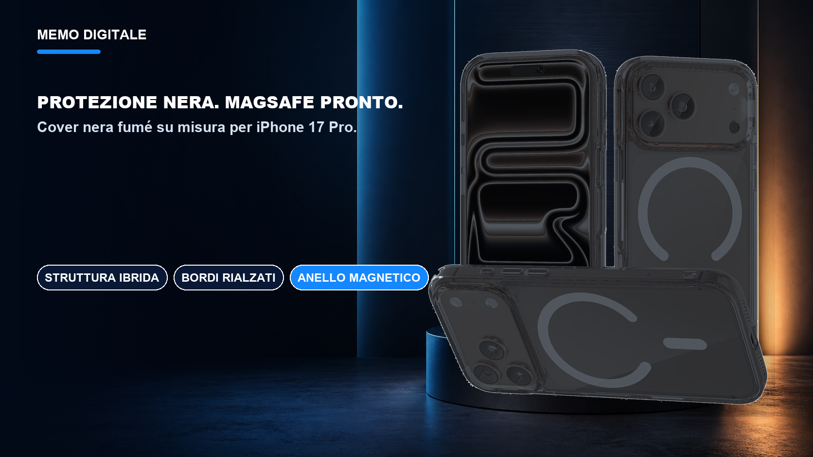 iPhone 17 Pro · Protezione nera. MagSafe pronto.