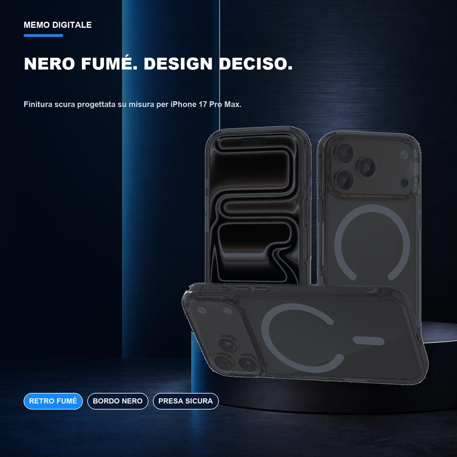 iPhone 17 Pro Max | Cover nera MagSafe | Finitura nera fumé