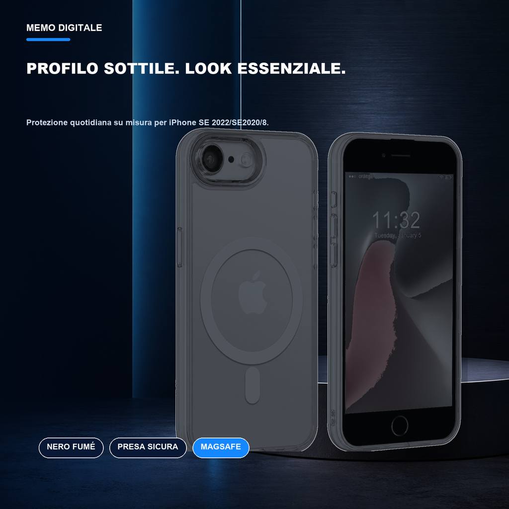 iPhone SE 2022/SE2020/8 | Cover nera MagSafe | Profilo nero e presa sicura