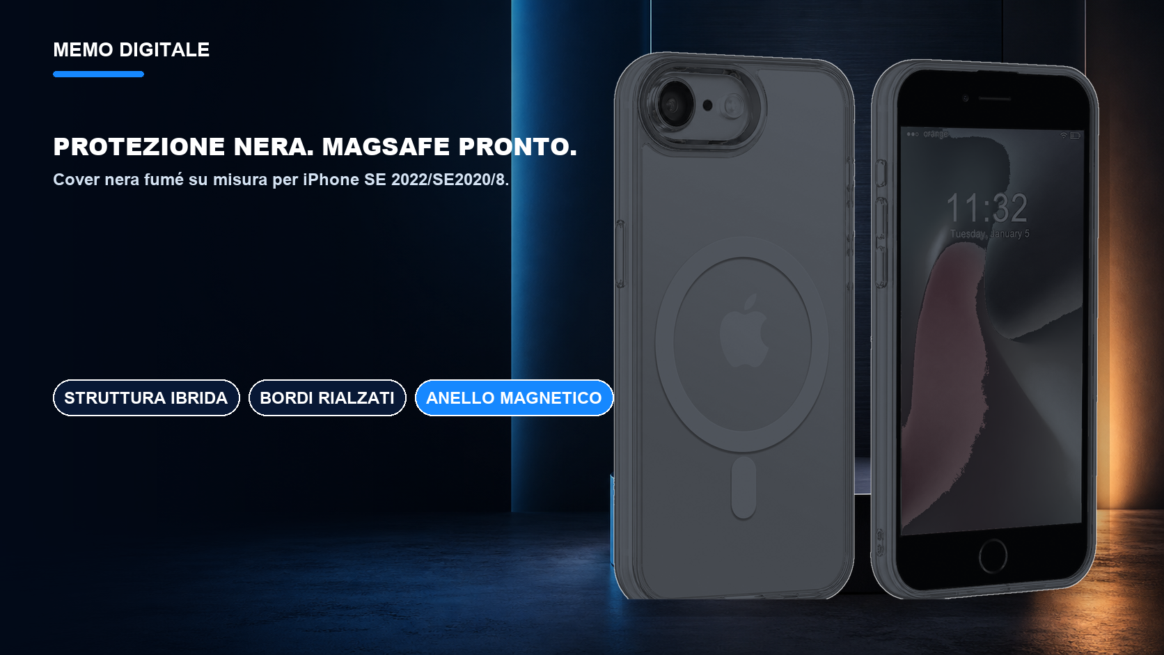 iPhone SE 2022/SE2020/8 · Protezione nera. MagSafe pronto.