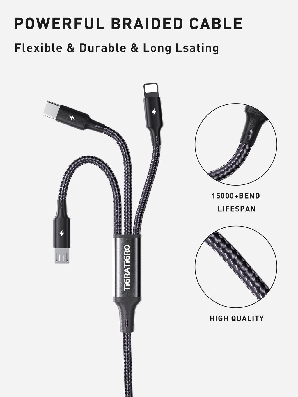 Dettaglio del rivestimento in nylon intrecciato del cavo 4 in 1