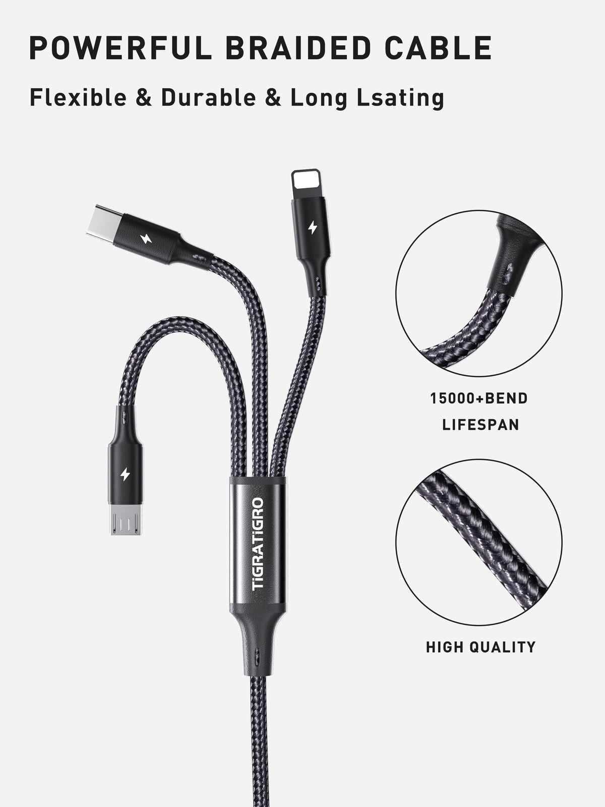 Dettaglio del rivestimento in nylon intrecciato del cavo 4 in 1