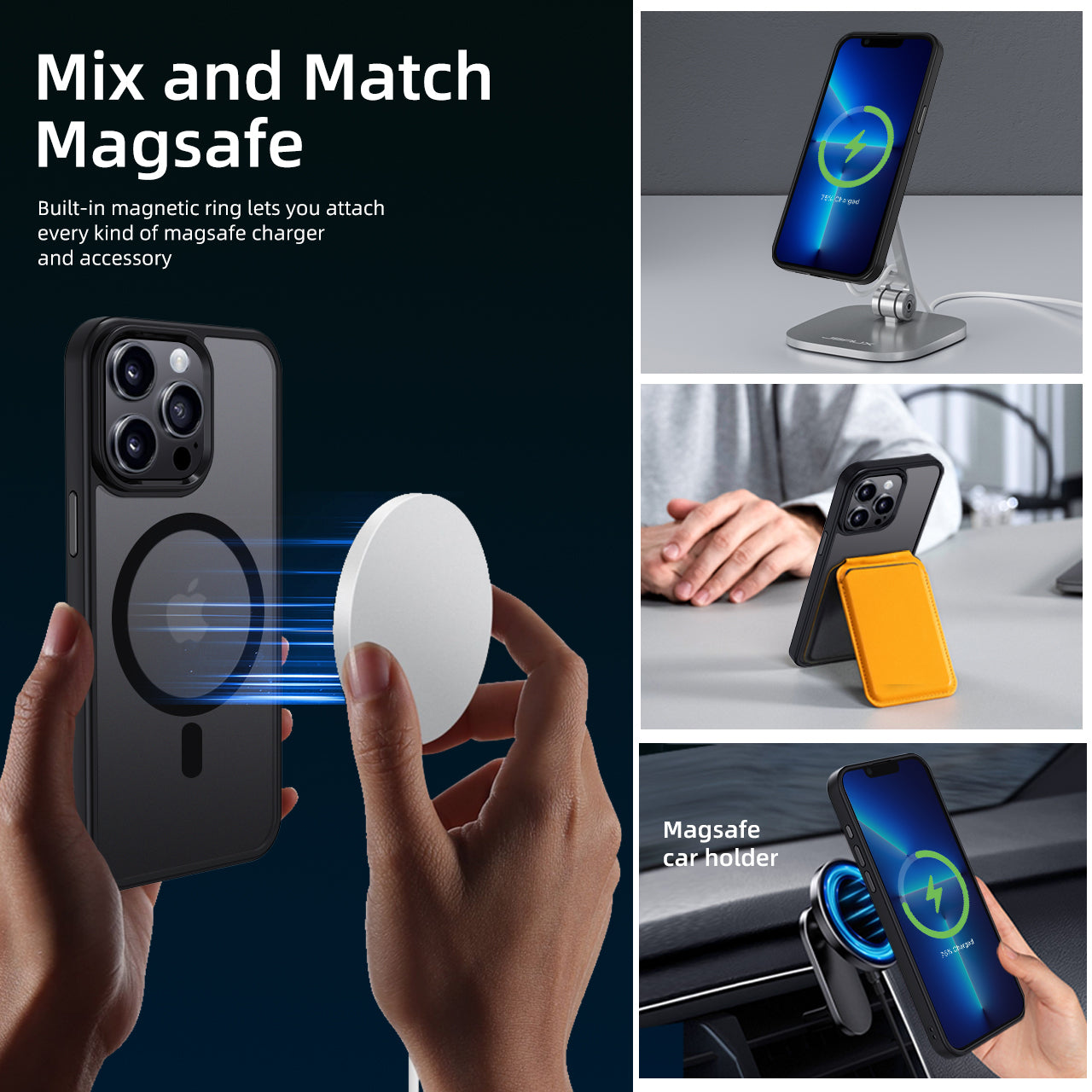 iPhone 13 Pro | Cover magnetica opaca nera | Immagine dettaglio 7