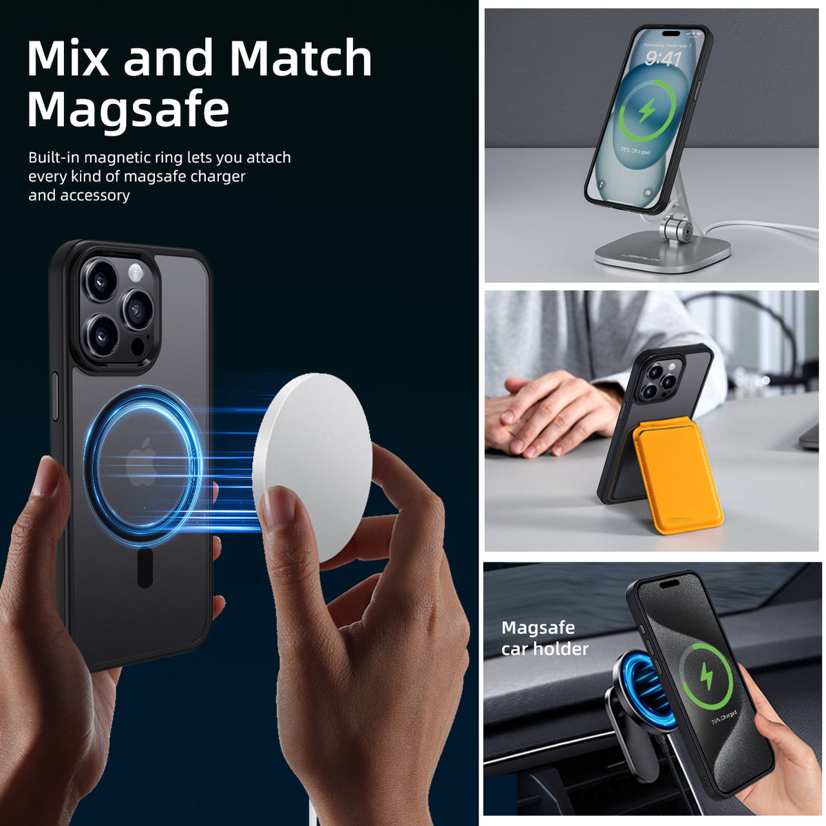 iPhone 15 Pro | Cover magnetica opaca nera | Immagine dettaglio 7